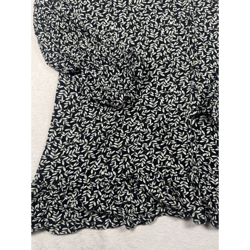 Christopher & Banks Womens L Black White Leaf Print Long Sleeve Ruffle - Picture 6 of 10